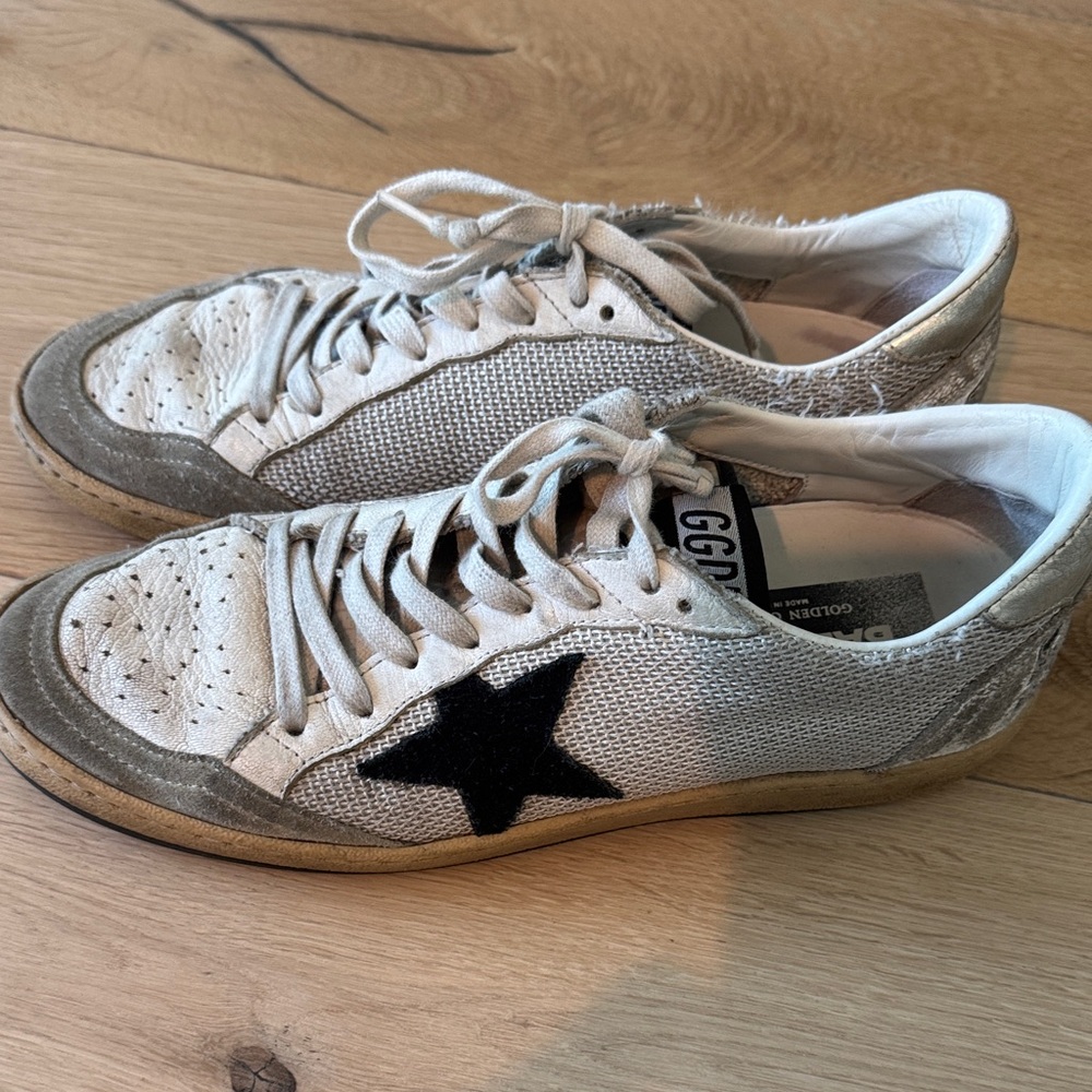 Golden Goose Cream and Black Star Sneakers
